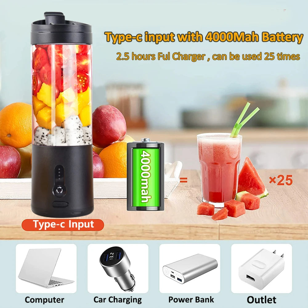 Black 530ML Mini Portable Blender – Juicer Cup with Ice-Crushing Blades