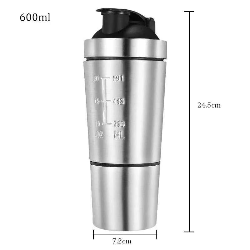 Stainless Steel Protein Shaker – 600ML Leakproof, Durable & Portable
