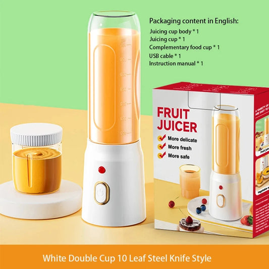 White 500ML Portable Electric Blender - 10 Blades & Dual Cups